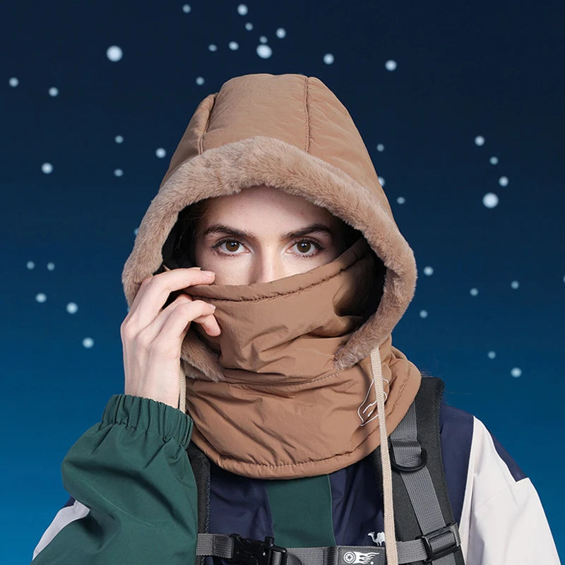 Plush Warm Hat Thickned Beanies Cap Outdoor Windproof Scarf One-Piece Hat Hood Cover Fleece Hat for Cycling Running Waterproof