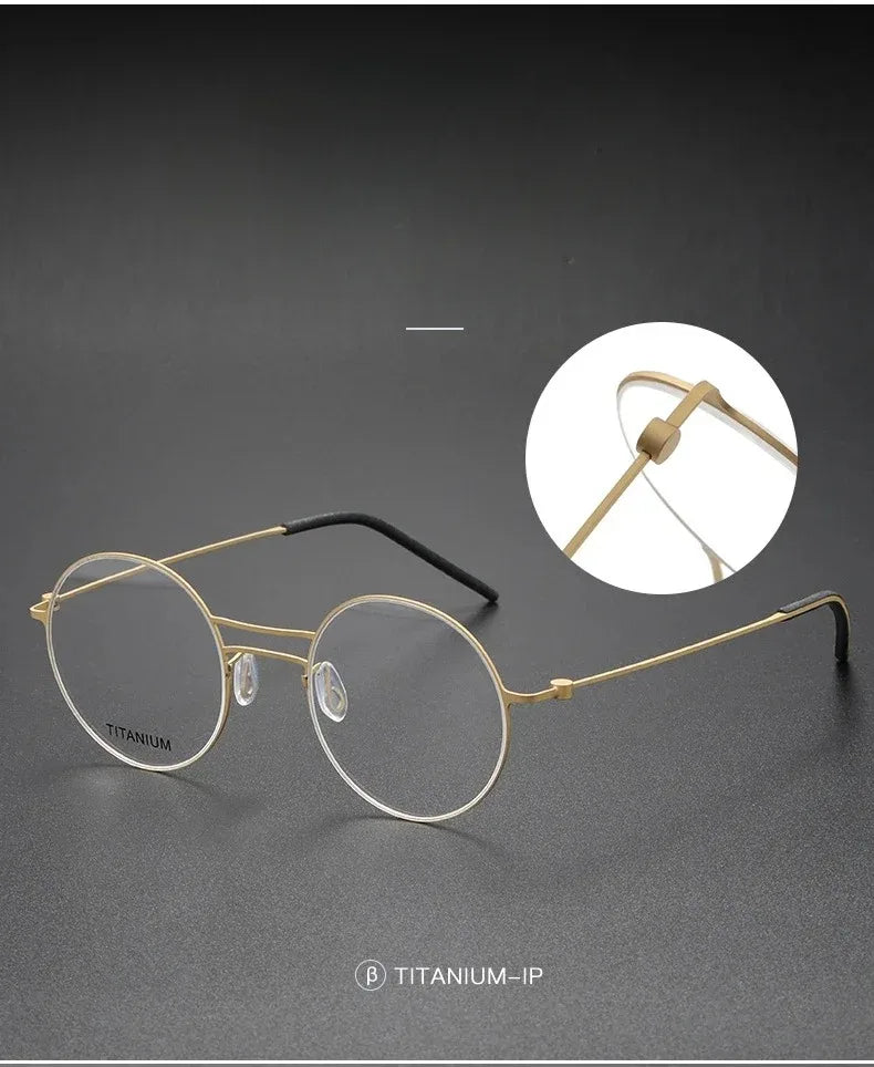 Handmade Round Titanium Glasses Frames 5518 Retro Men Double Beam Round No Screw Eyeglasses Denmark Brand Lightweight Women
