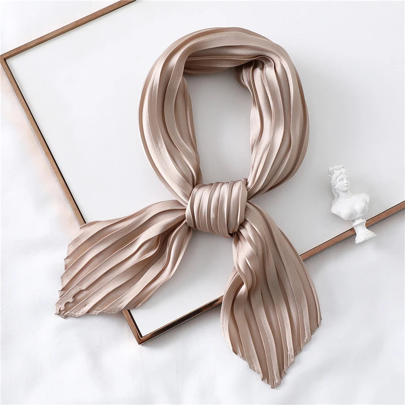 Solid Crinkle Hair Scarf Women Silk Feeling Neck Tie Shawl Wraps Female Headbands Foulard Wrsit Echarpe Bandana Accessores