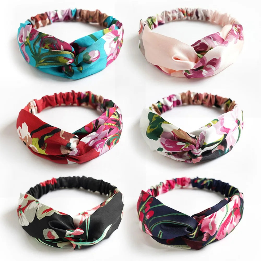 Fashion Headband Non Slip Bohemian Women Headwrap Vintage Cross Elastic Turban Headwear Print Yoga Hair Band Wide Hairband