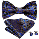 Hi-Tie Silk Mens Self Bow Tie Hanky Cufflinks Set Blue Red Gold Black White Male Jacquard Butterfly Knot Bowtie Wedding Business