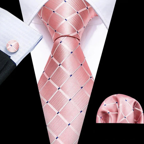 Barry.Wang Plaid Silk Men Tie Handkerchief Cufflinks Set Designer Jacquard Checked Necktie for Male Wedding Team Groomsman Corp