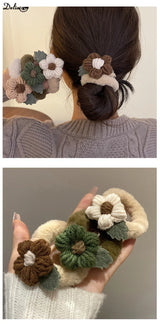 Newest Korean Woman Cute Plush Flower Hairband Elastics Hair Band Scrunchies Hair Ties Ladies Ponytail Hold Hair Accessories