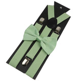 Elastic Leather Suspenders Bowtie Set Braces Men Women Sage Green Adjustable Braces Straps For Wedding Y-Back Shirt Accessories
