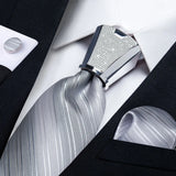 Men's Tie Set with Plastic Buckle Elegant Wedding Prom 8cm Neck Tie Pocket Square Cufflinks Accessories Gitf Box Set for Husband