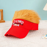 Make America Great Again 2024 Election Yellow Hair Wig Cap Trump Hip Hop Baseball Fashion Funny Embroidered Hat with Wide Brim