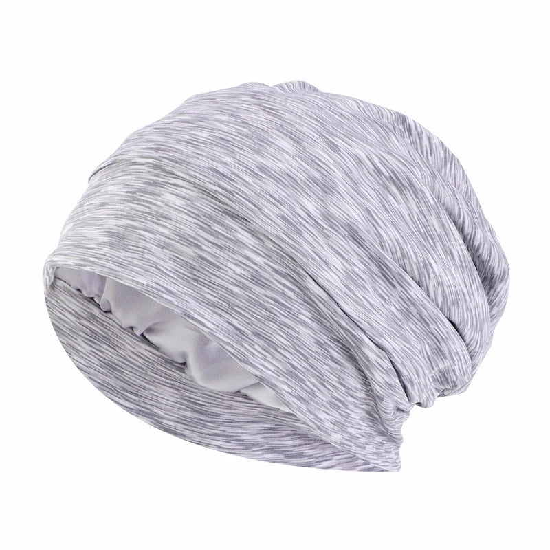 Women Men Sleeping Hat Baggy Beanie Satin Lined Night Unisex Sleep Cap Hair Care Bonnet Hair Loss Nightcap Pullover Hat Headwear