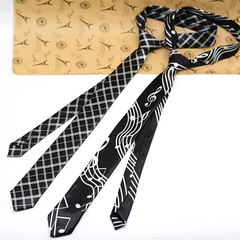 5cm Musical Note Printed Tie College Students Narrow Neckties Leopard Check Performance Ties For Men Daily Neckwear Gravata Gift