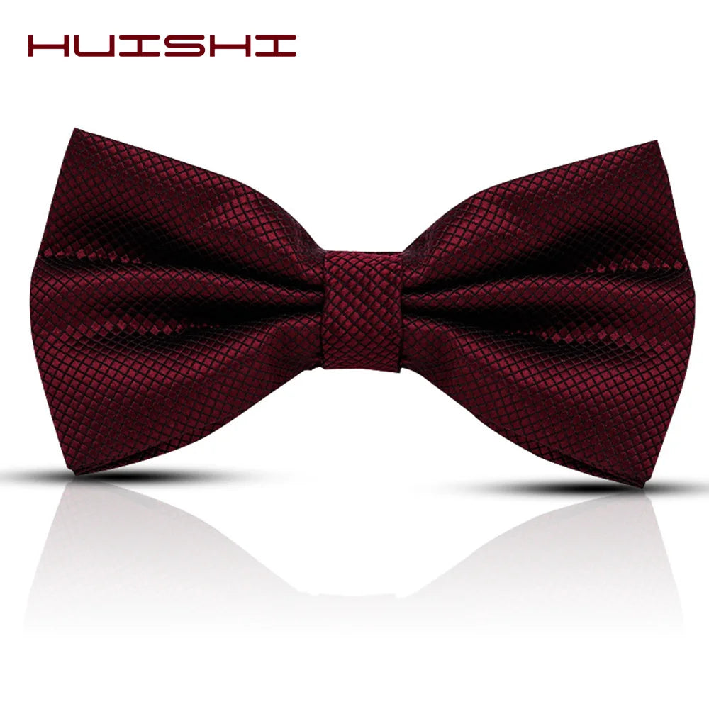 HUISHI Bowtie Mens Tie Solid Check Fashion Bowties Banquet Wedding Black Gold Red Green Pink Blue White Classic Bow Ties For Men