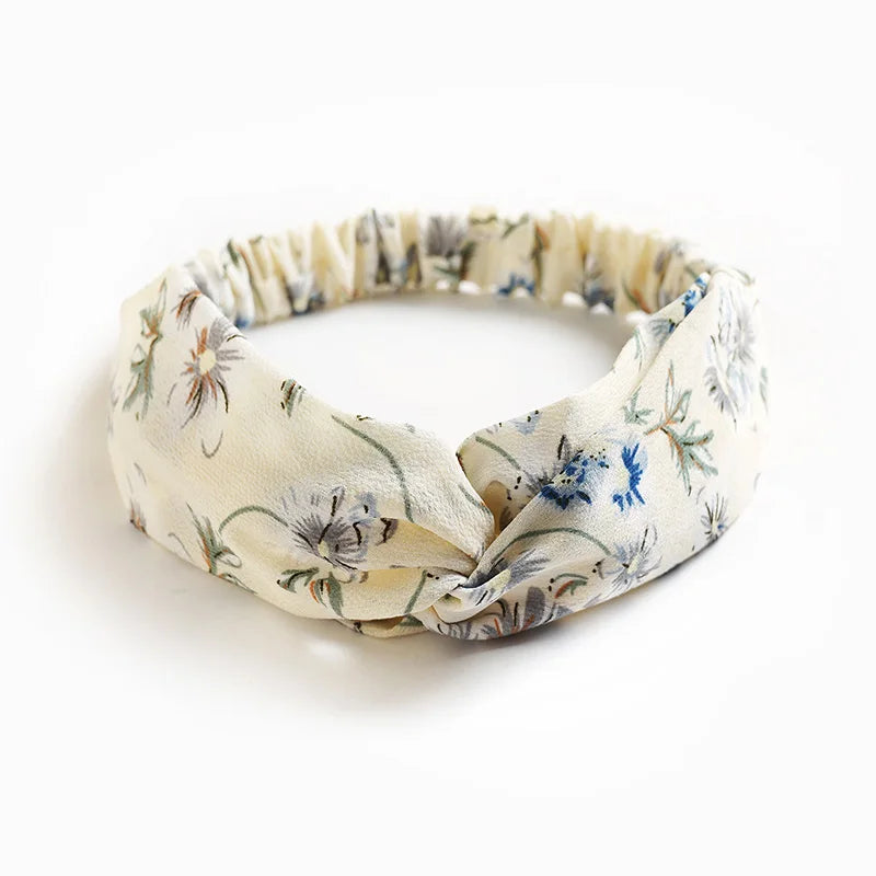 Fashion WomenFloral Headband Hair Accessories Leopard Cross Knotted Bow Chiffon Hair Band Girls Headdress Ladies Hoop Headwear