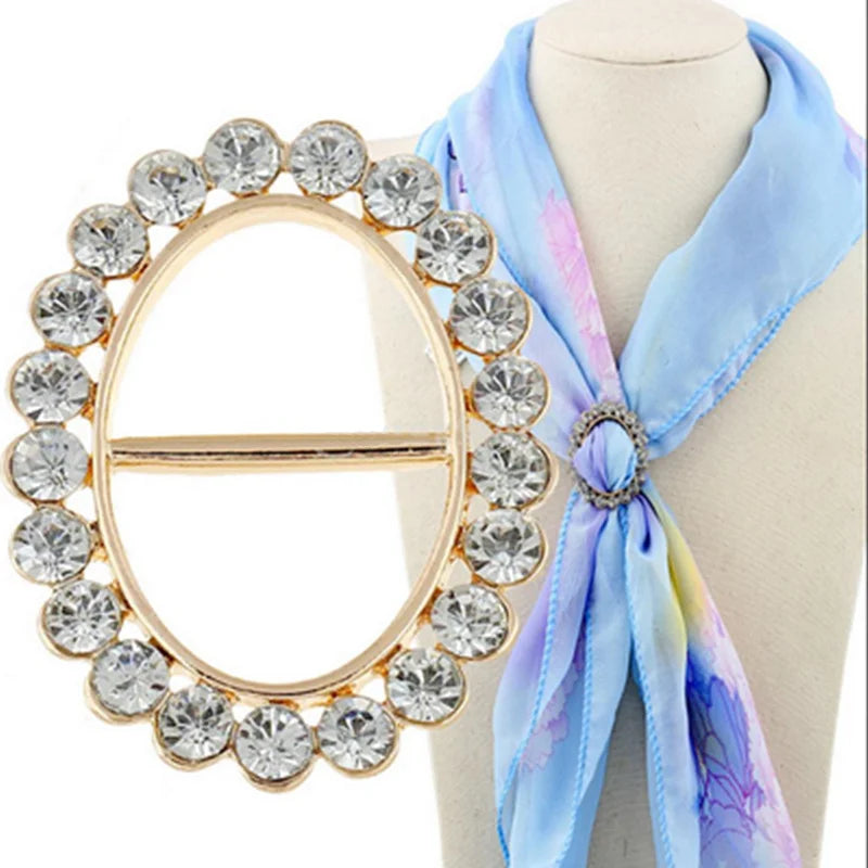 Fashion Hollow Circle Rhinestone Brooch Shawl Clip Scarves Broche Circle Crystal Brooches For Women Gift Accessories Wholesale