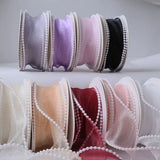 Fishtail Pearl Edge Yarn Ribbons 4cm wide 4.5M Long Organza Voile DIY HandCrafts for bowtie Bouquet gift pack Garment Hair decor