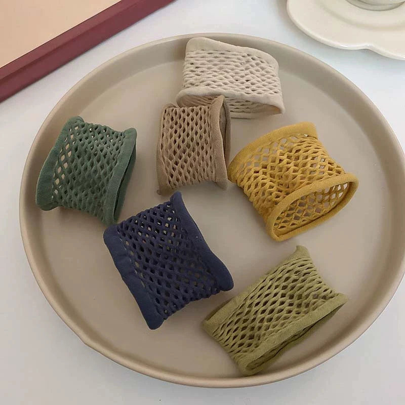 6Pcs/Set High Elastic Mesh Towel Hair Loop Hair Ties Seamless Rubber Bands Hollow Fishnet Hair Ring For Tying Hair Rope Headwear