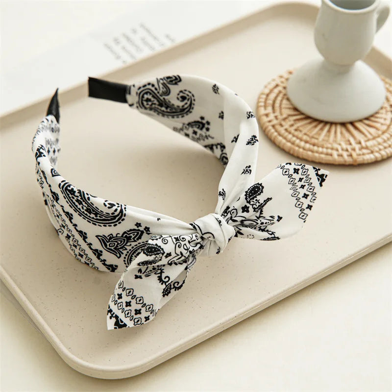 Fashion Paisley Bandana Headband for Women Top Knotted Bow Hairbands Cute Rabbit Ear Turban Headwrap Hair Band Girls Accessories