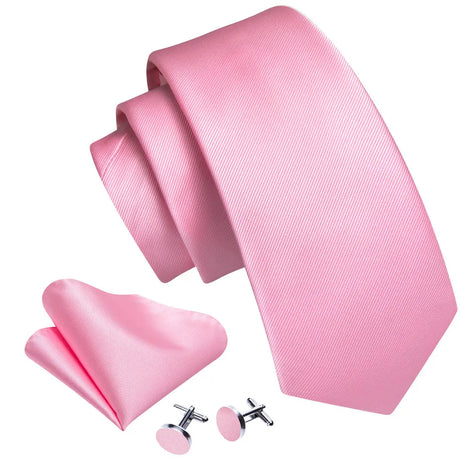 Elegant Pink Ties For Men Luxury Silk Stripe Pocket Square Cufflinks Set Fashion Male Necktie Groom Wedding Gift Barry.Wang 5090