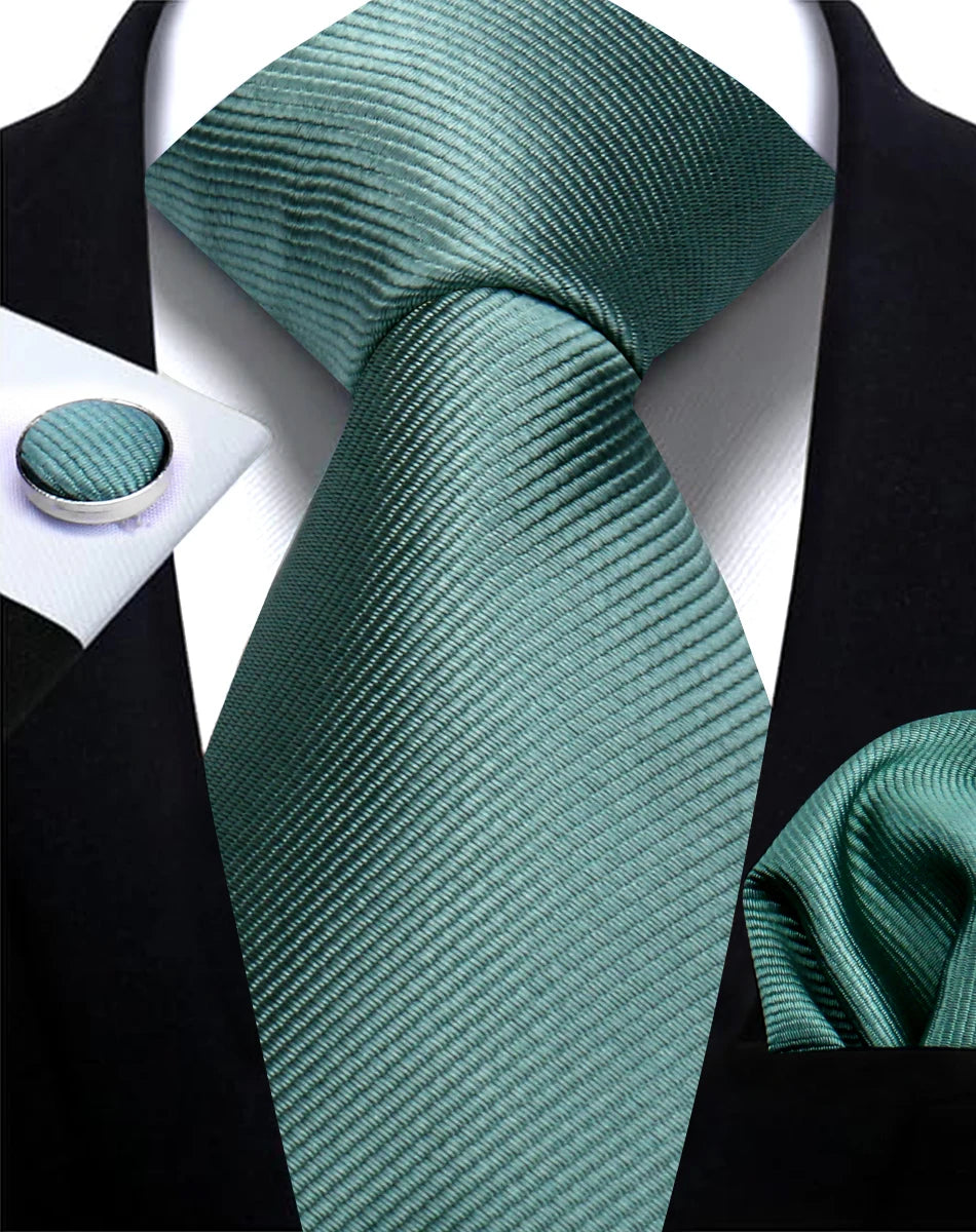 Corbata de marca de moda hecha a mano, sólida, con pañuelo y gemelos, para hombre, corbata, traje, camisa, accesorios de boda, regalos para hombre.