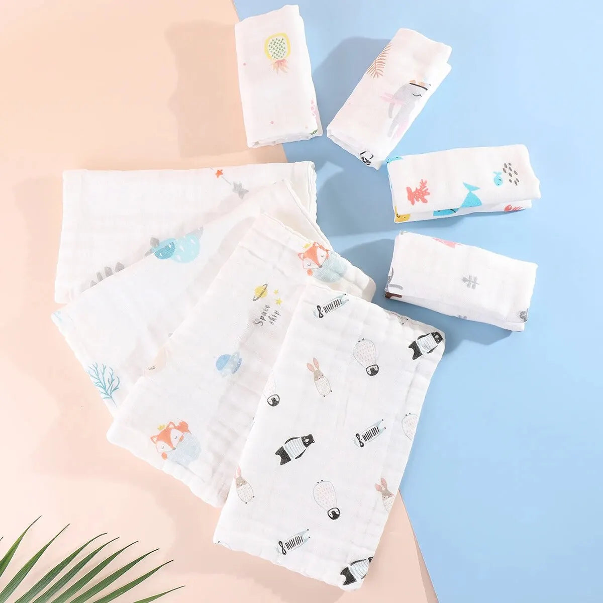 Random 5pcs Muslin 6 Layers Cotton Soft Baby Towels Baby Face Towel Handkerchief Bathing Feeding Face Washcloth Wipe Burp Cloth