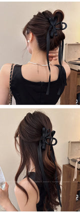 Black Bow Ribbon Hair Claw Clips Temperament Elegant Hairpin Women Princess Headdress Fashion Grab Clip Female Hair Accessories