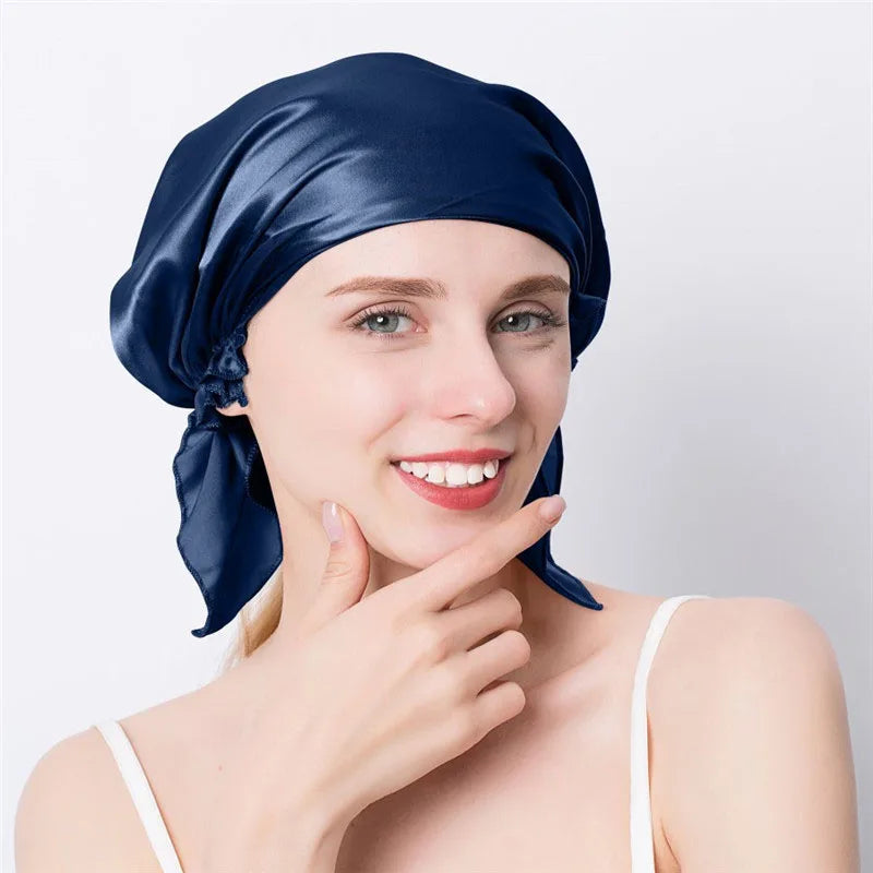 100% Natural Mulberry Silk Sleeping Cap Silk Shower Cap Nightcap Housework Cooking Hair Care Bonnet Protector Hair Accessories
