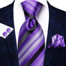 Hi-Tie Purple Lilac Floral Striped Silk Elegant Tie For Men Groom Wedding Men Necktie Pocket Square Cufflink Accessory Wholesale