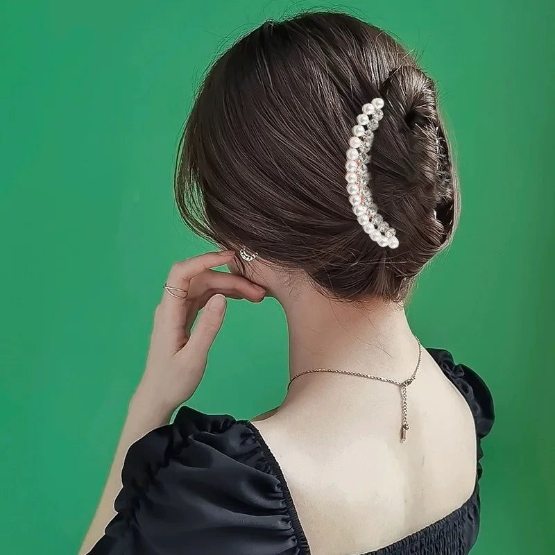 Elegant Pearl Hair Combs Hairpin Women Luxury Crystal Bun Decor Wedding Bridal Hair Claw Clips Hair Jewelry Accessories