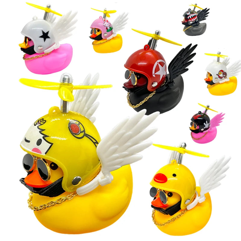 Rubber Duck Toy Car Ornaments Yellow Duck Car Dashboard Decorations Motor Accessories Yellow Duck Ornaments with Helmet for Bike
