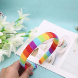 49MB Women Girls Autumn Winter Plush Headband Rainbow Colorful Striped Elastic Hair Hoop Festival Party Wash Face Styling