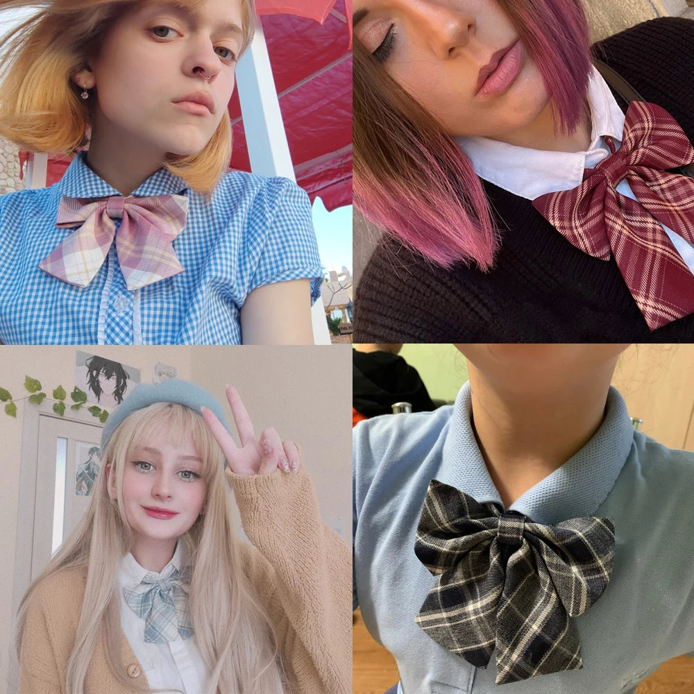 Feminine Plaid Bowtie Casual Bow tie For Women Uniform Collar Butterf Bowknot Adult Check Bow Ties Cravats Girls Bowties
