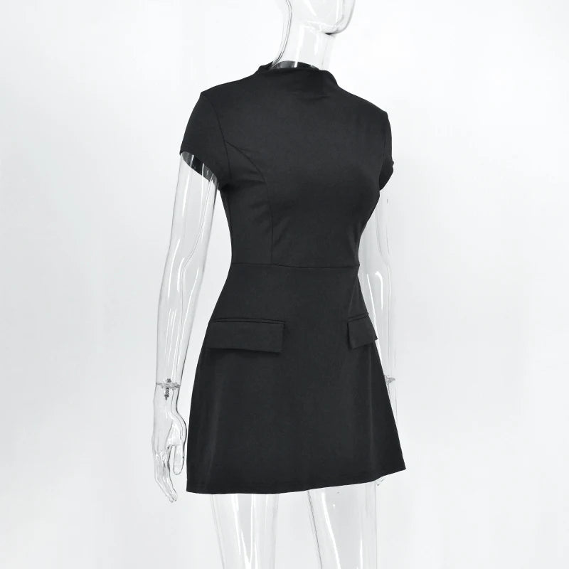 Sexy A-Line Women Dresses Summer Fashion Short Sleeve Black Slim Mini Dress Casual Streetwear Clubwear Elegant Lady Party Dress