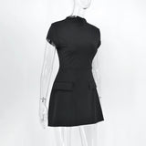 Sexy A-Line Women Dresses Summer Fashion Short Sleeve Black Slim Mini Dress Casual Streetwear Clubwear Elegant Lady Party Dress