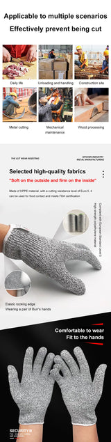 A Pair Anti Cut Proof Gloves Hot Sale Grey Black Anti Cut Level 5 Safety Work Gloves Glass Cutting Safety Protection