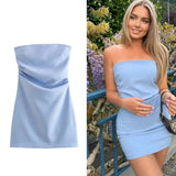 Robe TRAF pour femme, épaules dénudées, corset, courte, froncée, dos nu, bleu, noir, blanc, robe moulante sexy pour femme, robes de soirée