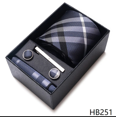 65 Colors Fashion Tie Handkerchief Set Tie Clip Necktie Box Man's Shirt Dark Red  Accessories Men Wedding Holiday  Gift