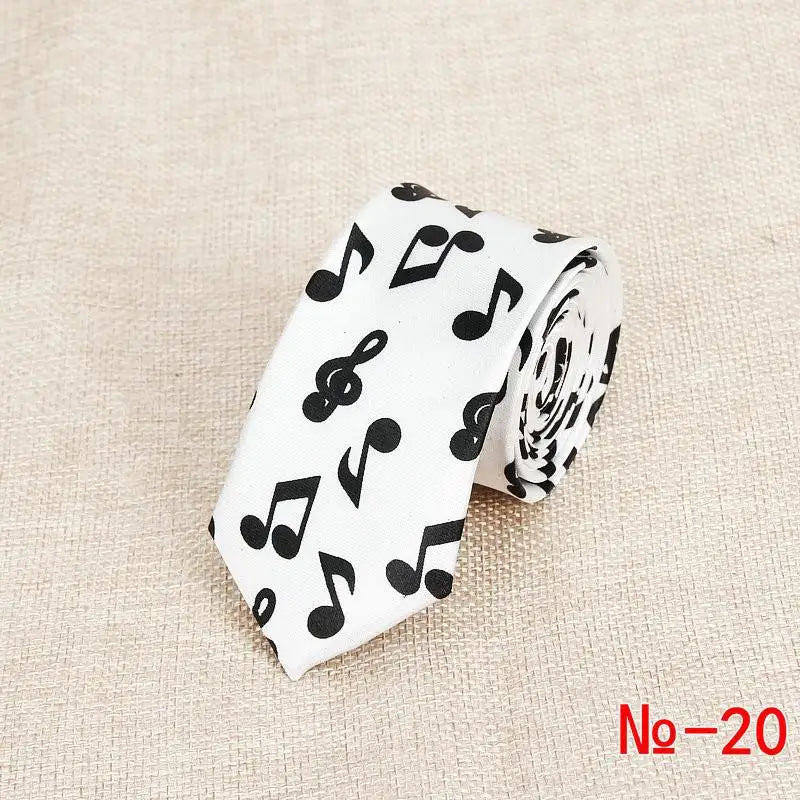 Classic Fashion Men's Skinny Tie Colorful Musical Notes Printed Piano Guitar Polyester 5cm Width Necktie Party Gift Accessory