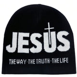 Knitted "JEsUs" letter inlaid bean hat, men's and women's warm winter casual hat, daily wear and outdoor activities