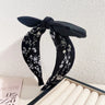 Elegant Floral Black White Hairbands for Women Girls Wide Edge Soft Hair Hoops Big Bowknot Cross Headband Hair Styling Tool Gift
