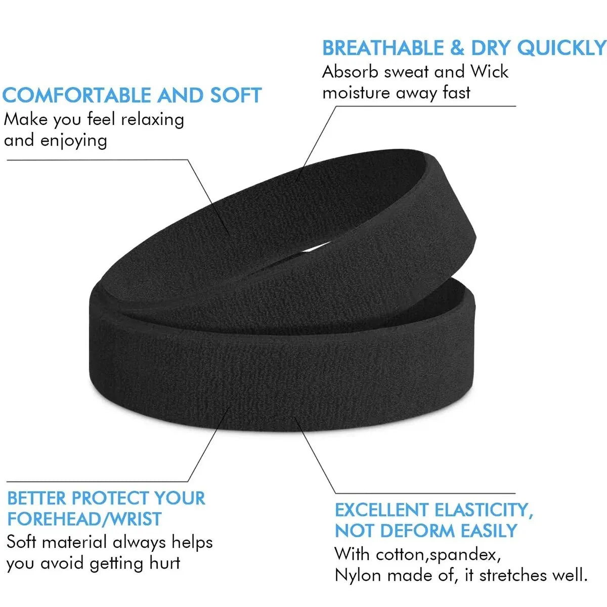 3pcs Sweatproof Sports Headbands for Men and Women - Moisture-wicking Sweatband for Tennis, Basketball, Running, Gym, Workout