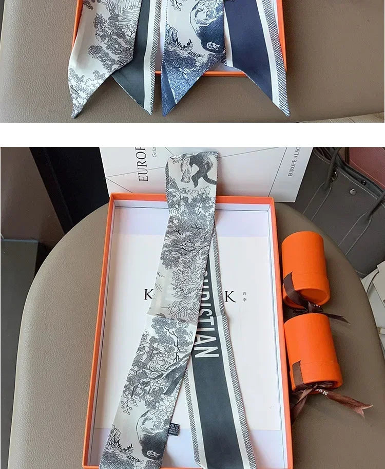 Women's Daily Wear Headbands Bags Handles Silk Scarves Simulated Silk Streamers French Versatile Headbands Scarves Gifts