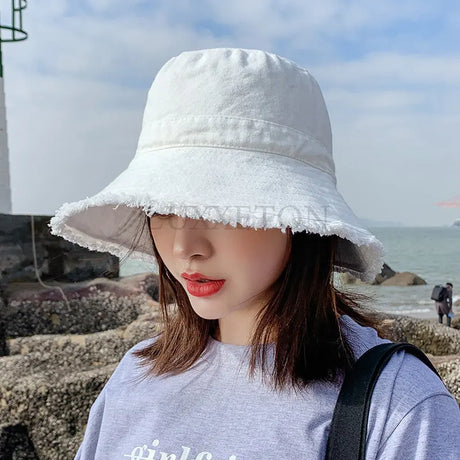 Cotton Dome Top Sun Bucket Hats Solid Panama Women Summer Caps Wide Brim Foldable Outdoor Travel Hat Anti-UV Beach Caps Bonnet