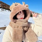 2023 New Fashion Scarf Hat Glove Women Cute Big Ear Bunny Beanie Winter Warm Soft Thickening Pocket Warm Ear Hats Hooded Skullie