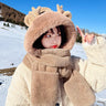 2023 New Fashion Scarf Hat Glove Women Cute Big Ear Bunny Beanie Winter Warm Soft Thickening Pocket Warm Ear Hats Hooded Skullie