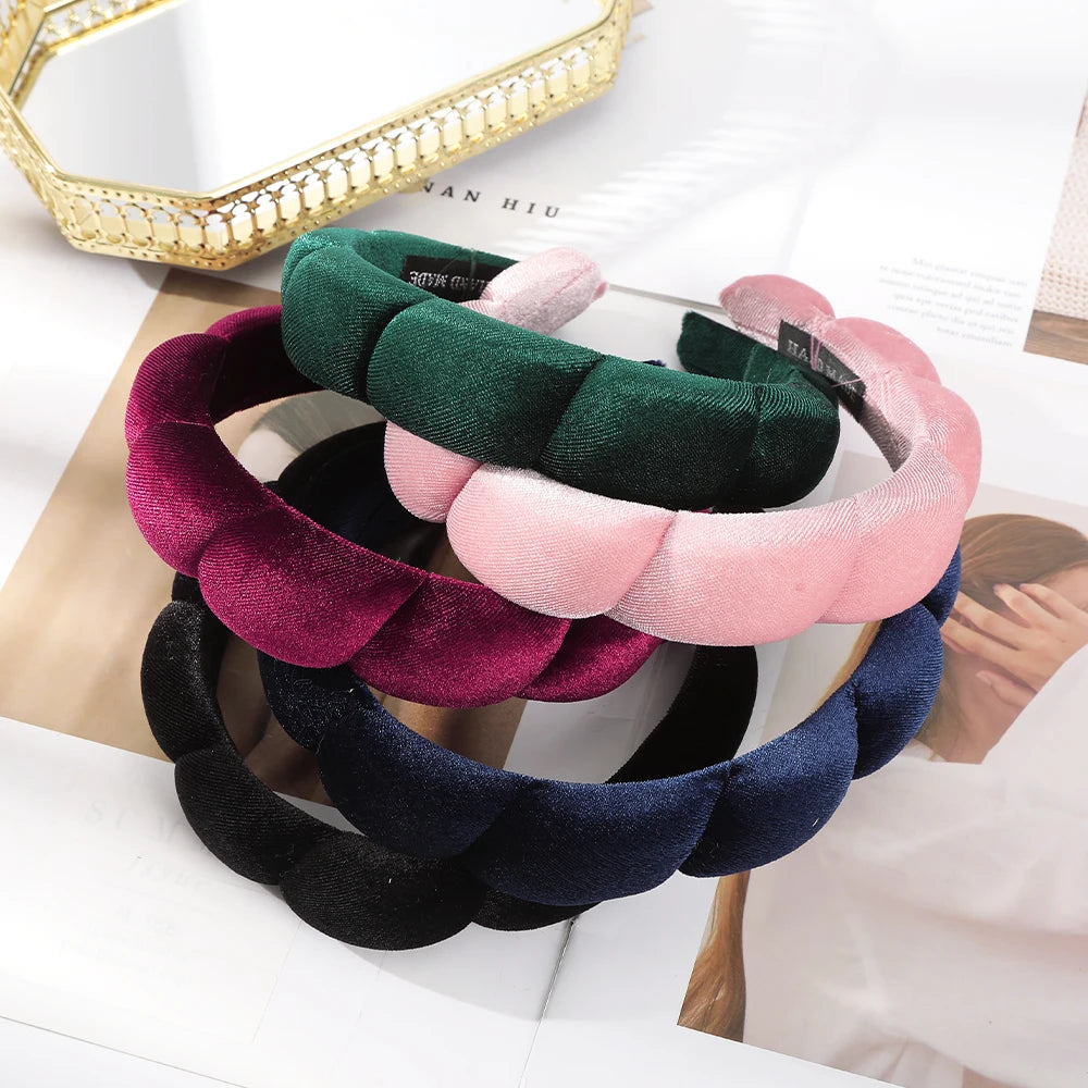 Retro Hair Hoops Wide Velvet Twist Sponge Headband Bezels Hairbands for Women Girl Wavy Braided Headbands Hair Accessories