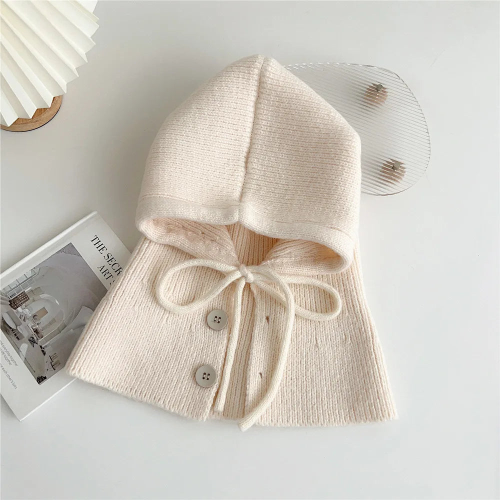 Winter Balaclava Hats For Men&Women Unisex Knitted Hooded Caps Outdoor Warmer Drawstring Hats One-Piece Neck Collar Beanies Cap