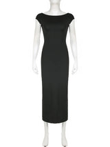 IAMSURE Elegant Basic Solid Backless Straight Dress Fashion Casual O-Neck Short Sleeveless Maxi Dresses For Women 20233 Summer