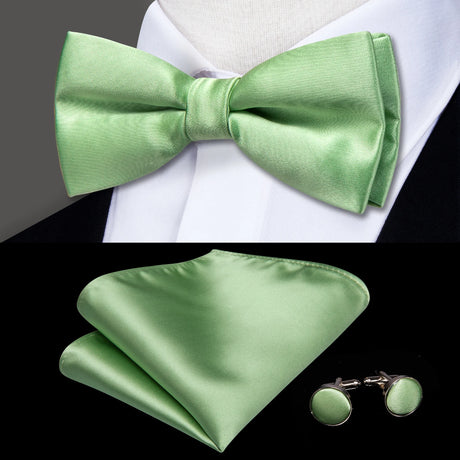 Hi-Tie Striped Black Red Green Silk Mens Bow Tie Hanky Cufflinks Set Pre-tied Butterfly Knot Bowtie for Male Wedding Business