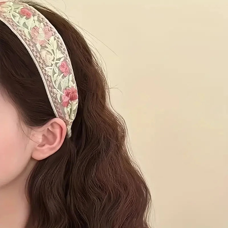 3Pcs Bohemian Embroidered Floral Headbands Wide Band Hair Accessories Vibrant Multicolor Flowers High-Quality Fabric for Women