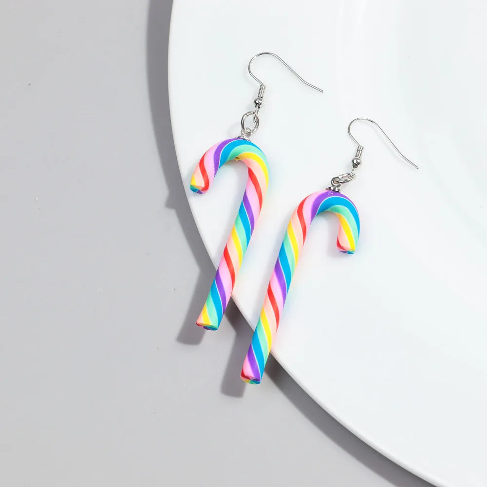 1 Pair Candy Cane Earrings Ladies Girls Christmas Ornaments Accessories Jewelry Gifts