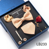 Brand Newest Design Silk Tie Set Handkerchief Pocket Squares Cufflink Bow Tie Clip Necktie Set Bussiness Wedding Suit Gift Box