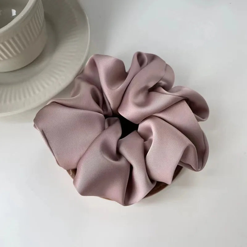 Korean Woman Elegant Satin Elastics Hair Band Solid Color Scrunchies Hair Ties Ladies Ponytail Holder Girls Hair Accessories