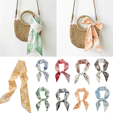 100*6cm 26 Initials Letters Luxury Bag Scarf Narrow Silk Small Scarf Bandana Hair Tie For Women Print Hijab Neckerchief Headband